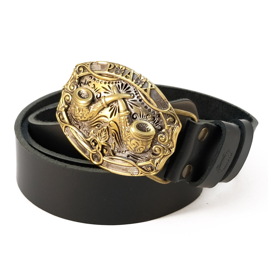 Leather Belt With Tobacco Pipes Buckle Calumet Belt Buckle Etsy
