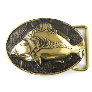 Carp belt buckle, Fisherman gift trophy carp fish solid brass belt buckle, Handmade European carp belt buckle for anglers