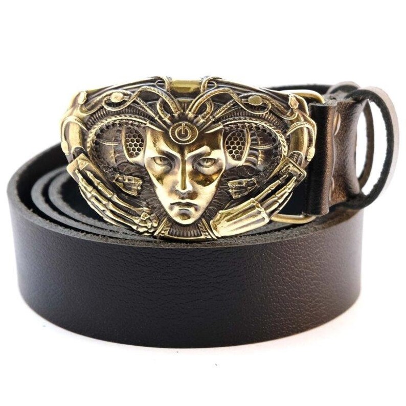 Medusa Gorgon belt buckle, Giger art inspiration modern mythological creature, snake head Gorgo solid brass belt buckle image 5