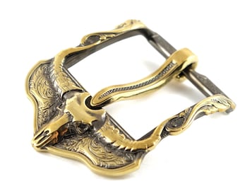 American Bison Buffalo Skull, Longhorn Cattle Buffalo Bison Skull Tribal Native American Cowboy Western Men Solid Brass Trophy Belt Buckle