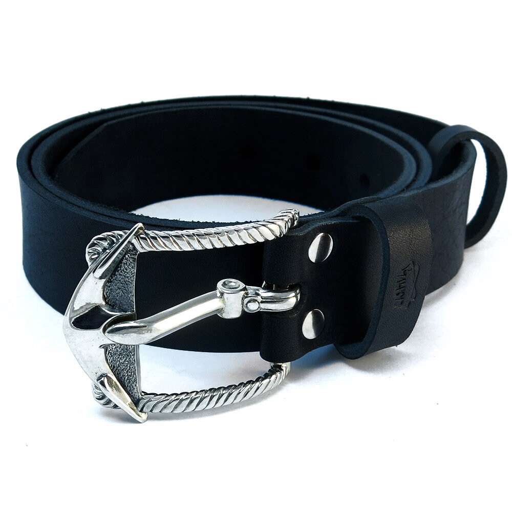 Leather Belt With German Silver Handmade Belt Buckle Anchor Leather Belt With German Silver Handmade Belt Buckle Anchor