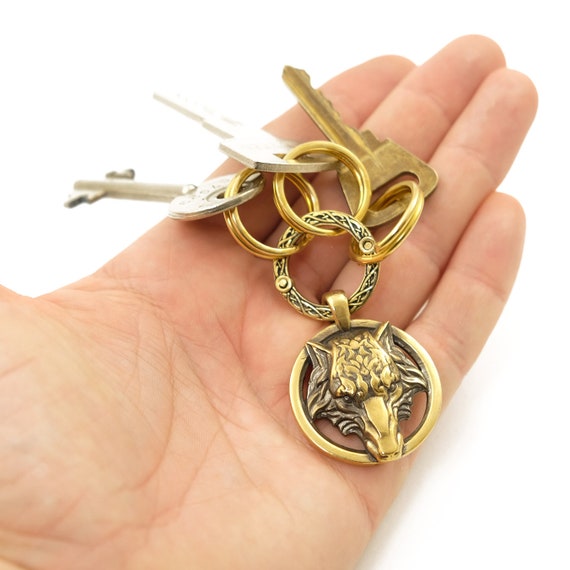 Wolf Keychain Fenrir, Handmade Fenrir Keychain, Solid Brass