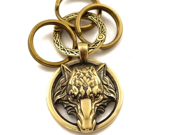 Wolf keychain Fenrir, Handmade Fenrir keychain, Solid brass Scandinavian old norse myphology wolf keychain for men and women