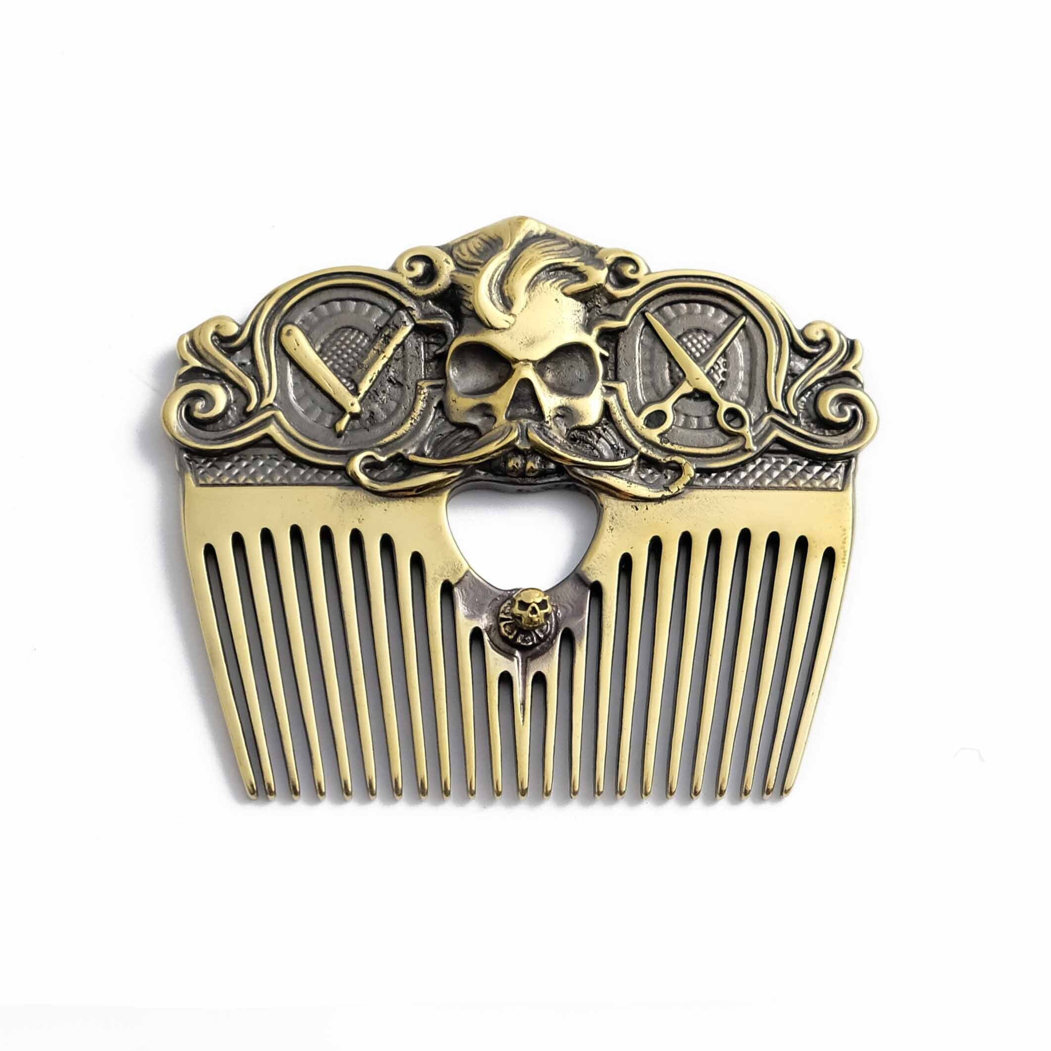 Solid brass beard comb Bearded skull Metal male beard comb Etsy