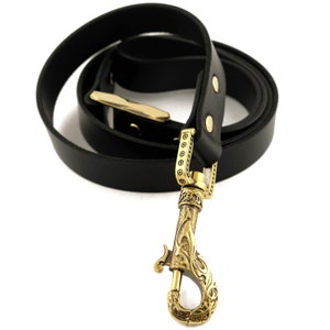 Leather Dog leash Odins wolves, dog leash with Scandinavian celtic viking style brass hardware, Puppy leash with runic wolfes