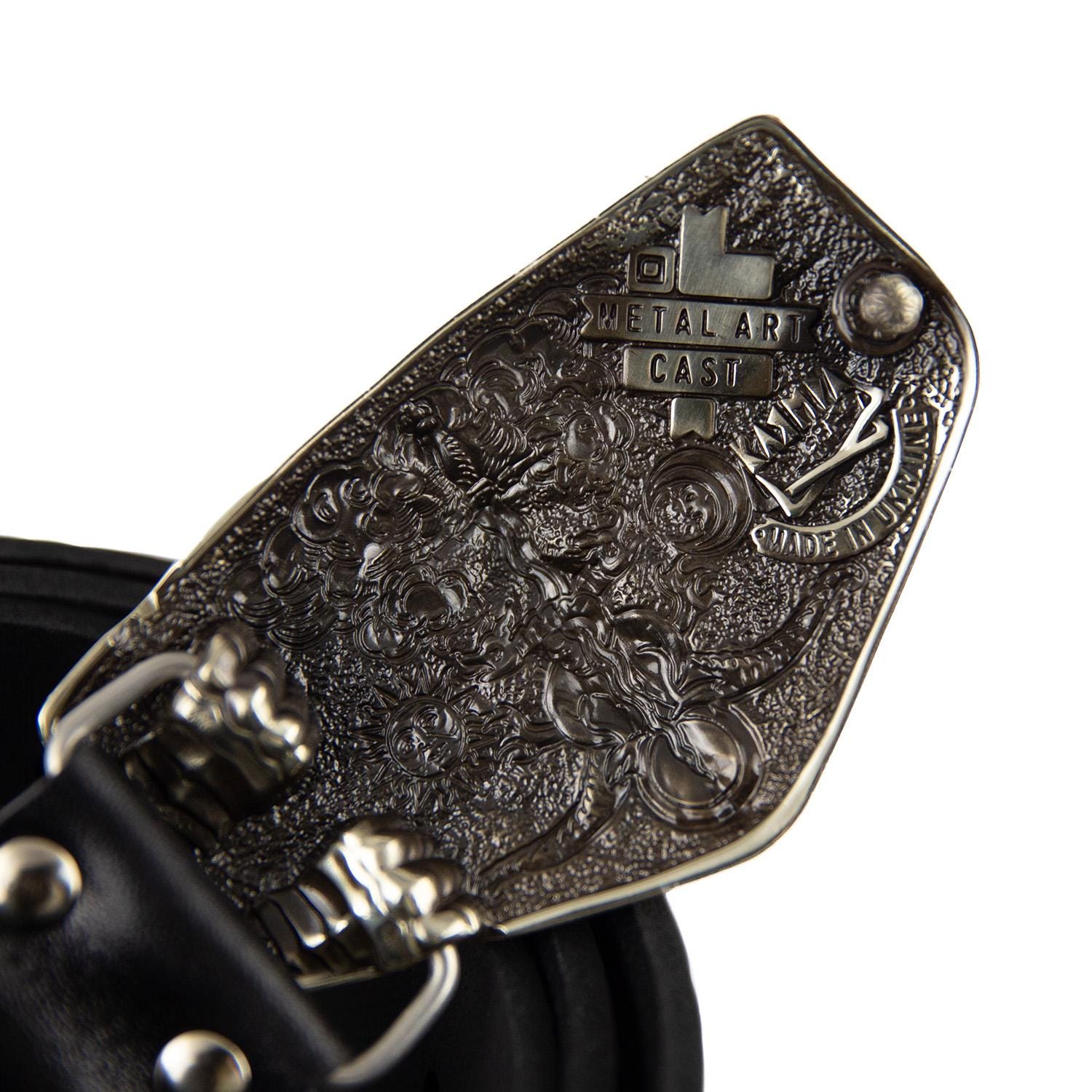 大天使ミカエルの大きなバックル付きレザーベルト、メンズレザーベルト