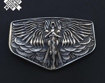 Archangel Michael silver belt buckle, Saint Michael San Miguel Christian warrior accessory solid 925 sterling silver belt buckle
