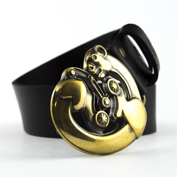 Leather Belt With Solid Brass Buckle SCYTHIAN LEOPARD  display picture 1