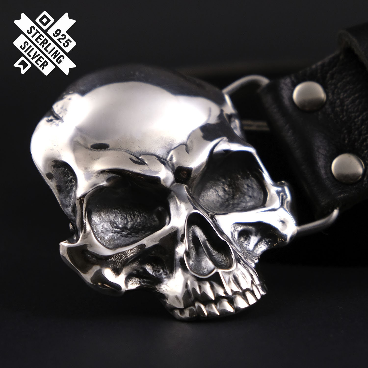 Skull Belt Buckle Human Skull Solid Silver Belt Buckle 925 Etsy