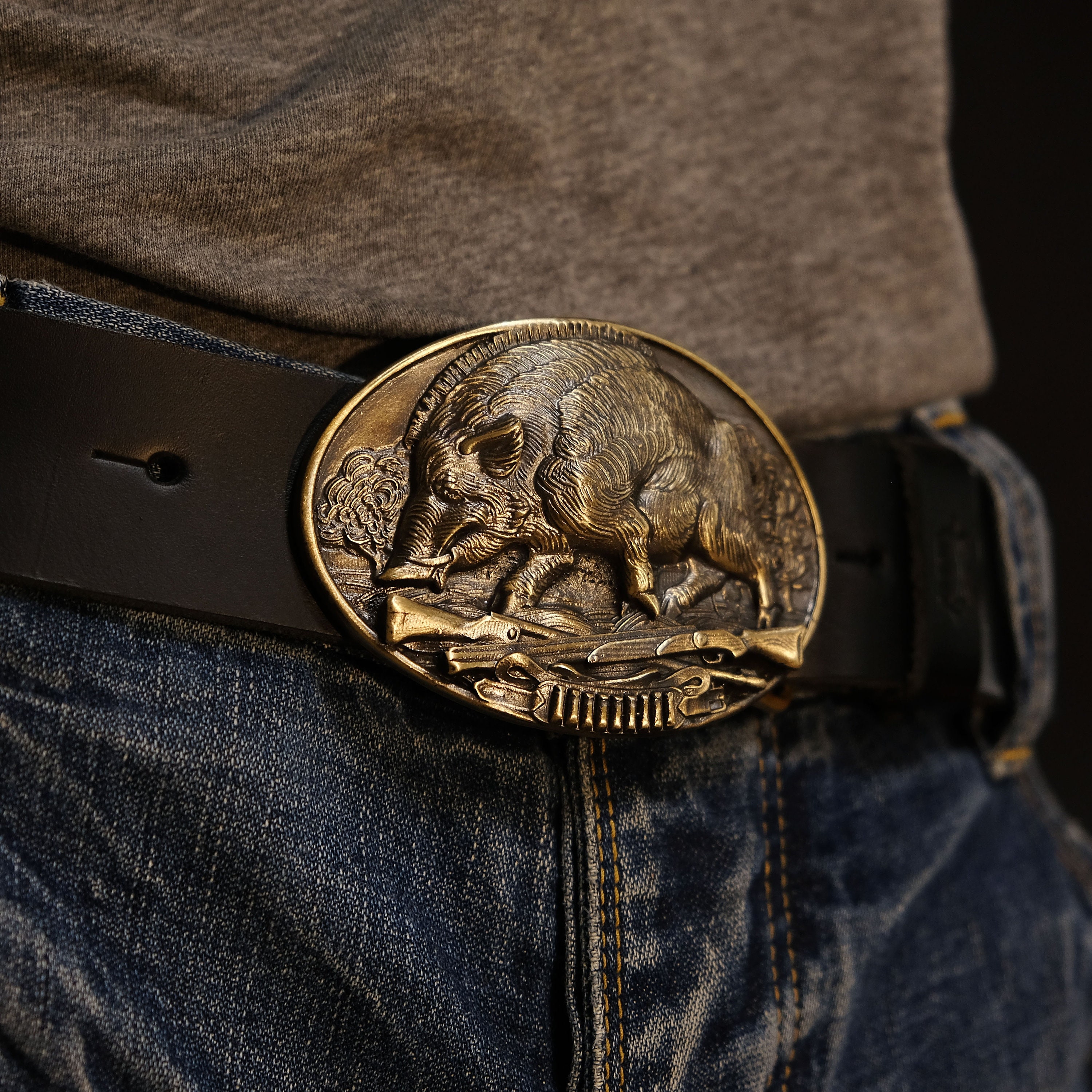 Ceinture collier de chasse FS en cuir végétal noir - Paris