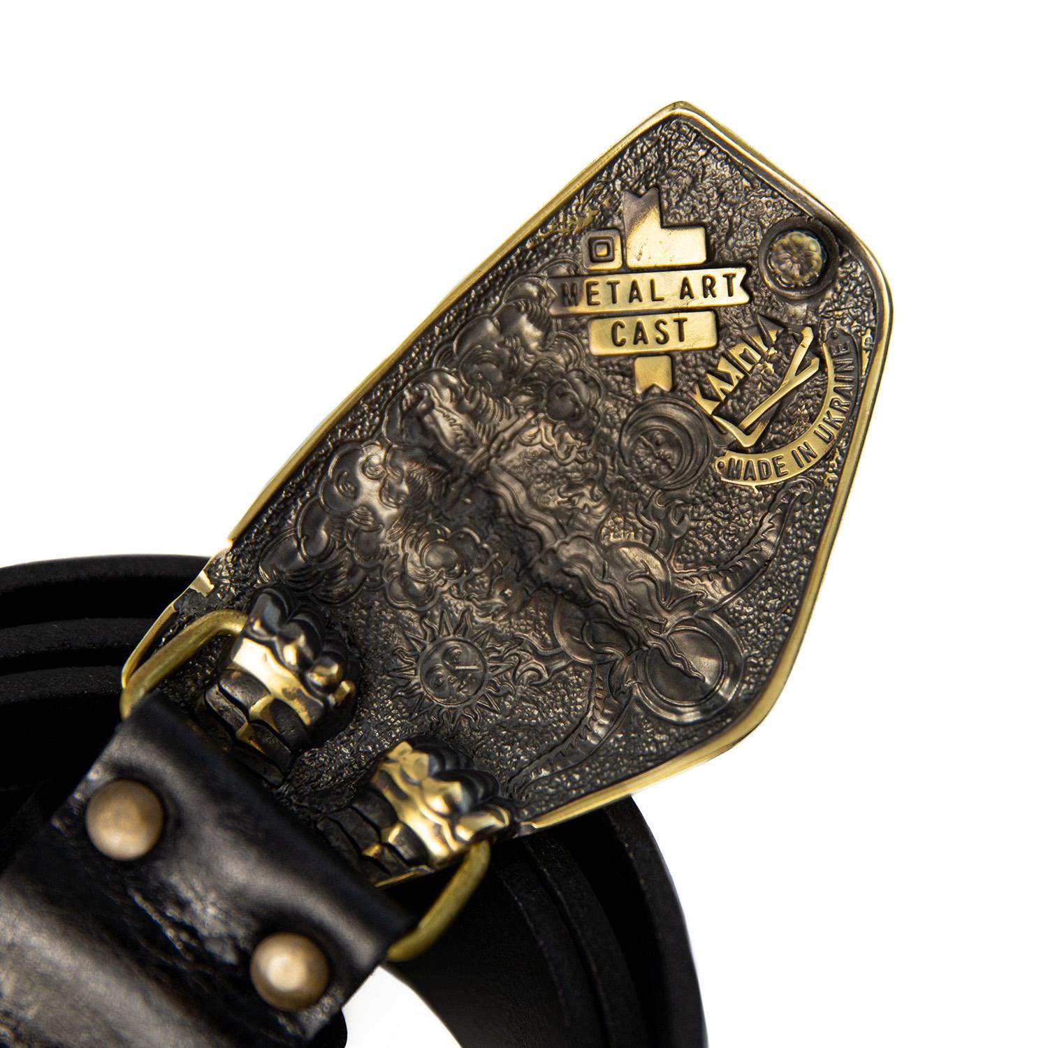 大天使ミカエルの大きなバックル付きレザーベルト、メンズレザーベルト