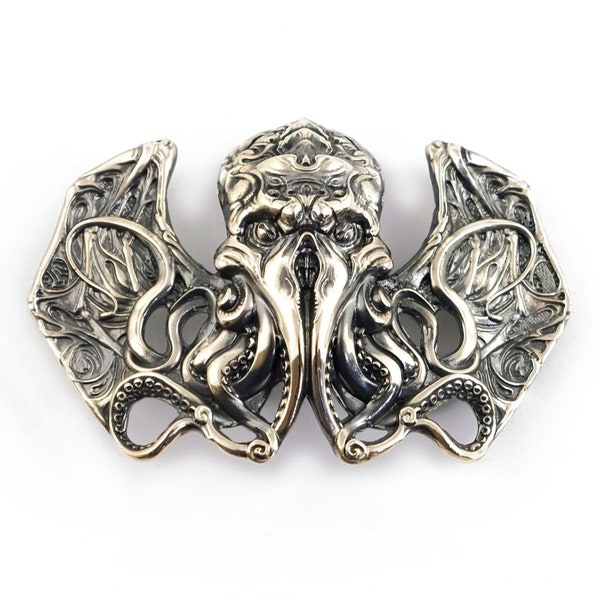 Cthulhu German silver belt buckle, Underwater mythical Lovecraft cosmic monster Cthulhu Giant Squid skull nickel silver solid belt buckle