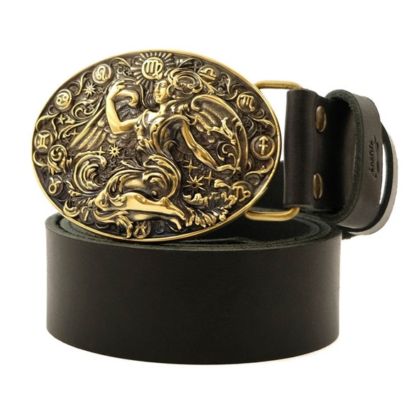 Leather Belt With Virgo Buckle, Horoscope Astrological