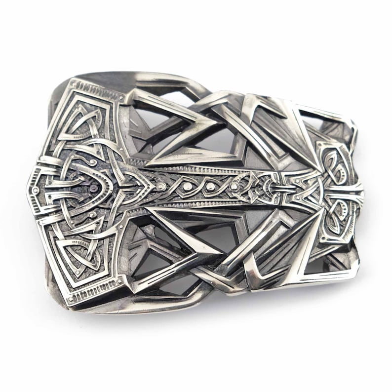 Scandinavian Old Norse Viking Mjolnir belt buckle on leather strap Leather belt with buckle Thor Hammer