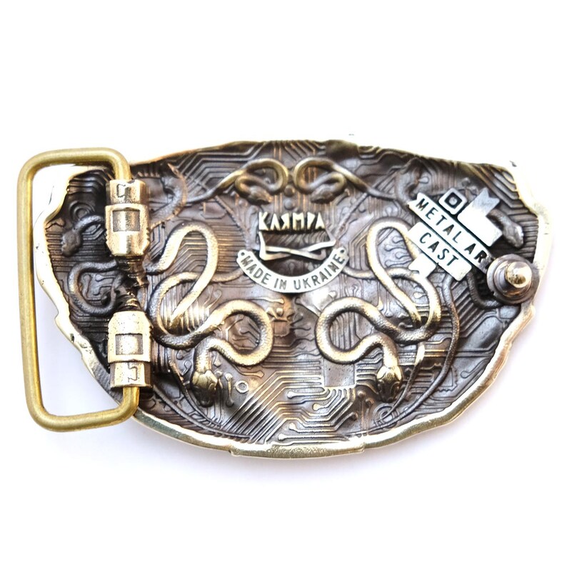 Medusa Gorgon belt buckle, Giger art inspiration modern mythological creature, snake head Gorgo solid brass belt buckle image 3