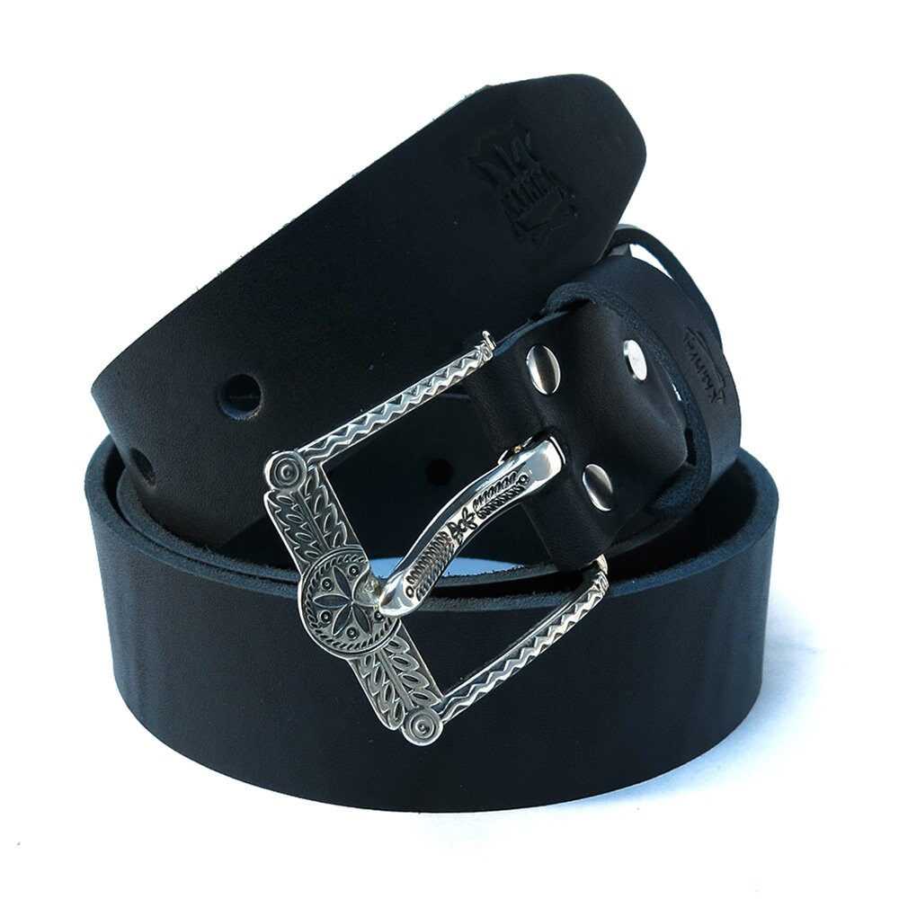 Leather Belt With German Silver Belt Buckle Spring Sun Leather Belt With German Silver Belt Buckle Spring Sun