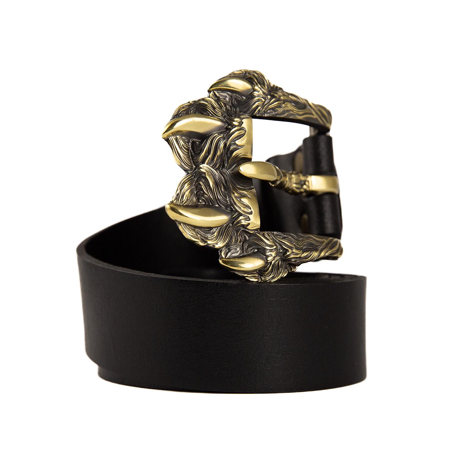 Leather Belt With Solid Brass Belt Buckle Wolftrack, Wolf 