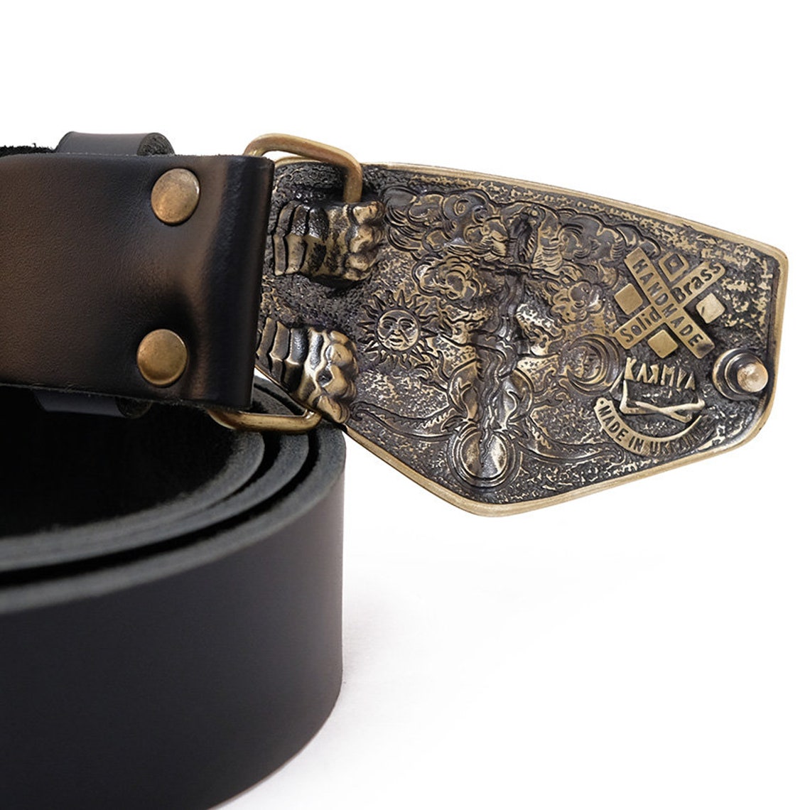 Leather belt with Archangel Michael buckle Saint Michael | Etsy