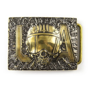 Aviator solid brass belt buckle,The Ghost of Kyiv, Air pilot handmade brass buckle,  Skull in flight helmet belt  buckle, bone dome buckle