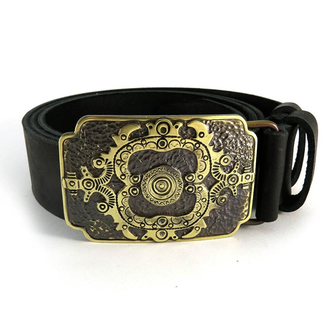 Leather Belt With Brass Buckle hutsul Sun - Etsy