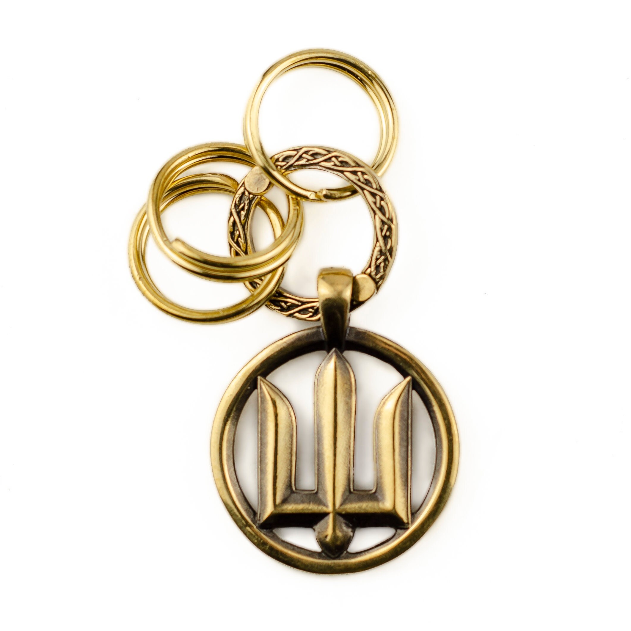 Keychain military trident, Handmade ukrainian armed forces trident solid brass keychain with rings, decorative keychain