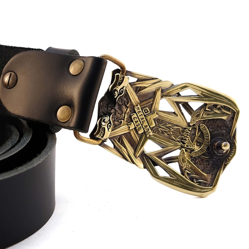 Scandinavian Old Norse Viking Mjolnir belt buckle on leather strap Leather belt with buckle Thor Hammer