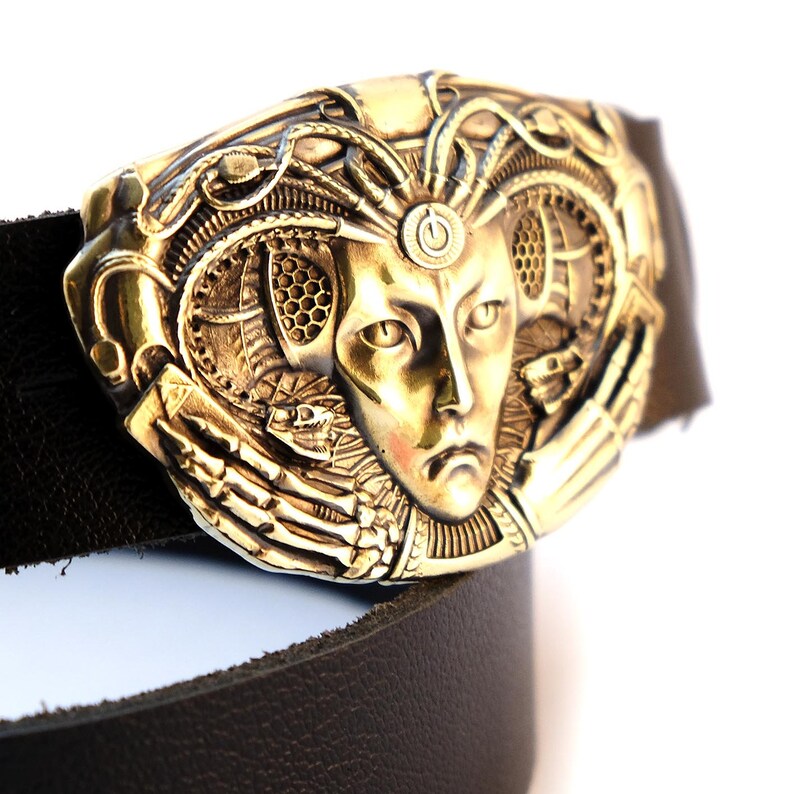 Medusa Gorgon belt buckle, Giger art inspiration modern mythological creature, snake head Gorgo solid brass belt buckle image 6