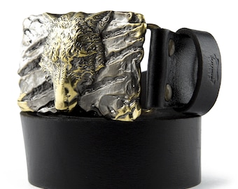 Ceinture en cuir avec boucle de loup Fenrir, ceinture en cuir pour homme Fenris de la mythologie viking scandinave nordique scandinave loup-garou Fenrir