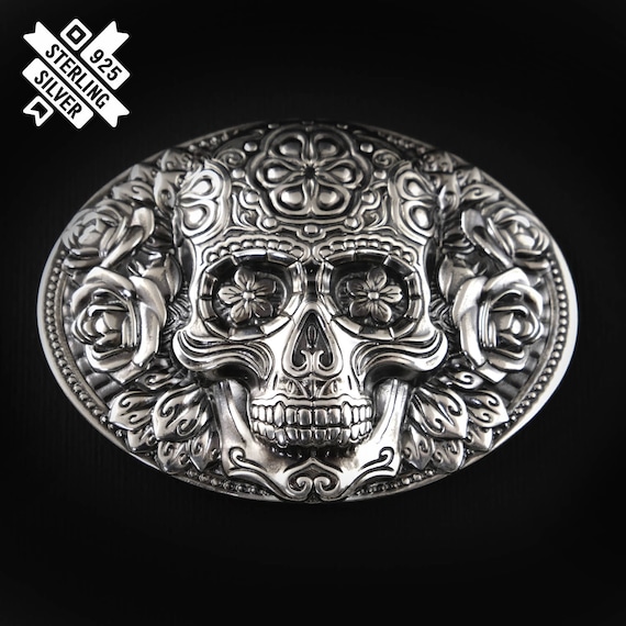 Skull El Día De Muertos Belt Buckle, Sugar Skull, Santa