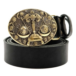 Leather belt with Libra belt buckle, Scales of Justice, Horoscope Astrological Zodiac Sign solid belt buckle on leather belt