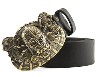 Leather Belt with buckle Viking, Old norse Scandinavian Viking warrior military Mens belt on leather strap, Gift Belt for Men