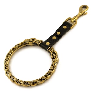 Dog leash handle Odins wolves, Leather dog leash with Scandinavian Old North style brass handle, Puppy strong leash brass handle
