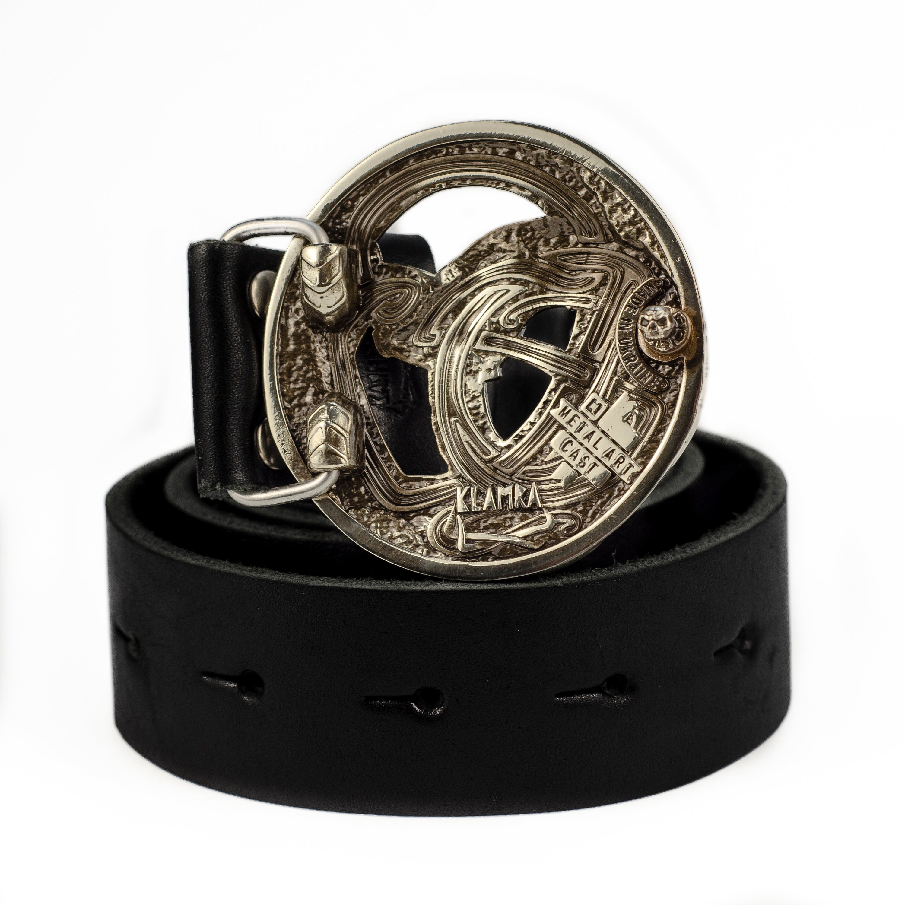 Leather Belt Ouroboros Buckle, Full Grain Leather Men Belt, Women