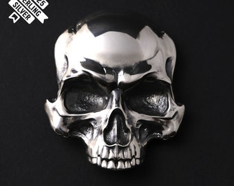 Skull belt buckle, Human skull solid silver belt buckle, 925 Sterling Silver belt buckle,