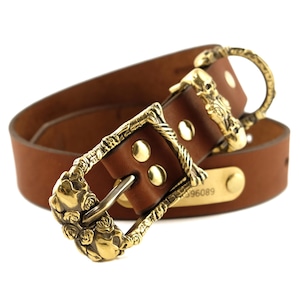 Personalized dog collar Skulls & Roses, tan leather Dog Collar with artistic solid brass hardware, puppy collar with skull and flowers