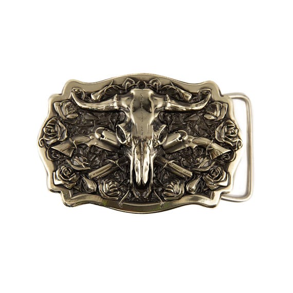 Vintage Silver Tone Western Belt Buckle with Wagon Decal s-l400.jpg main image 4