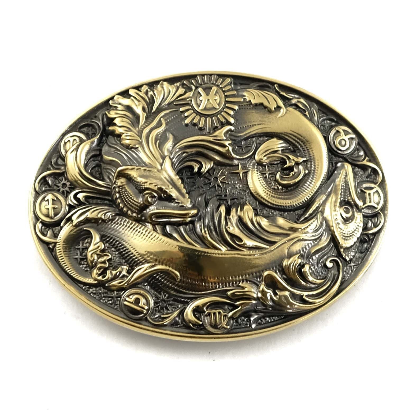 Unbranded Vintage Pisces Zodiac Belt Brown Leather Brass Buckle Vintage Boho Hippy Brown Vintage Belts for sale | eBay main image 4