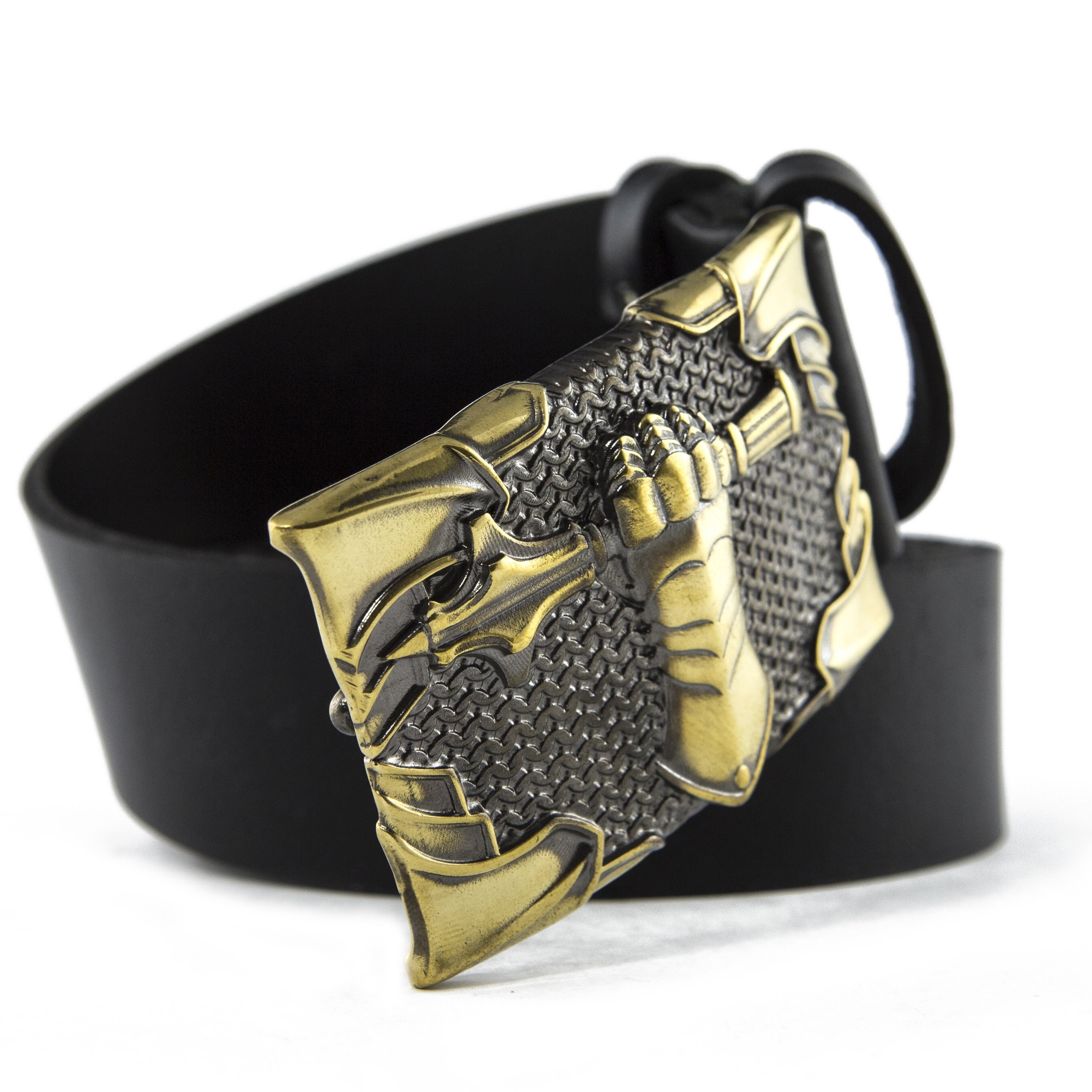 Leather Belt With Armored Hand Brass Buckle Steel Battle Gauntlet
