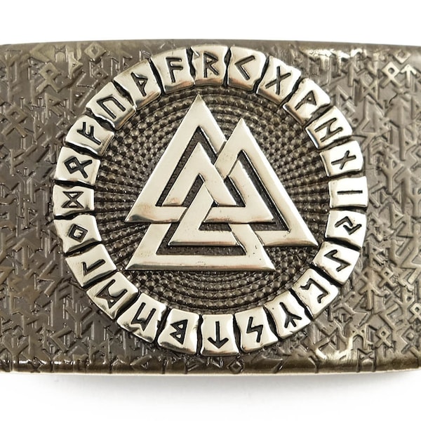 Valknut belt buckle, Old Norse Scandinavian Nordic Celtic Viking Pagan runic Valknut German silver buckle, Knot of the dead symbol buckle