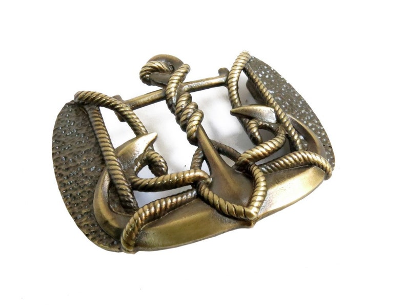 Belt Buckle Anchor Navy Marine Anchor Trident Solid Brass Etsy