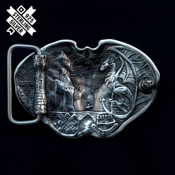 Sterling silver 925 Vintage Enamel Dragon belt buckle Dual Dragons Silver Lighter Belt Buckle and Genuine Leather  main image 3