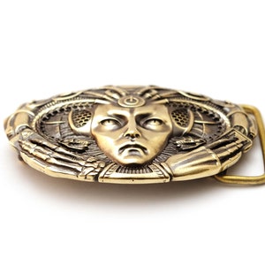 Medusa Gorgon belt buckle, Giger art inspiration modern mythological creature, snake head Gorgo solid brass belt buckle image 4