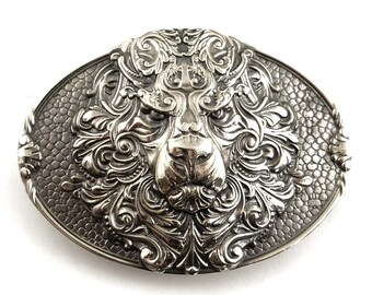 Fibbia Per Cintura In Argento Antico Con Testa Di Leone: Design - Foto 3