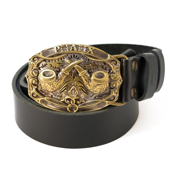 Leather Belt With Tobacco Pipes Buckle; Calumet Belt Buckle; Gift for Pipes  Smokers; Ceremonial Pipes;peace-pipes Buckle;tobacco Accessories