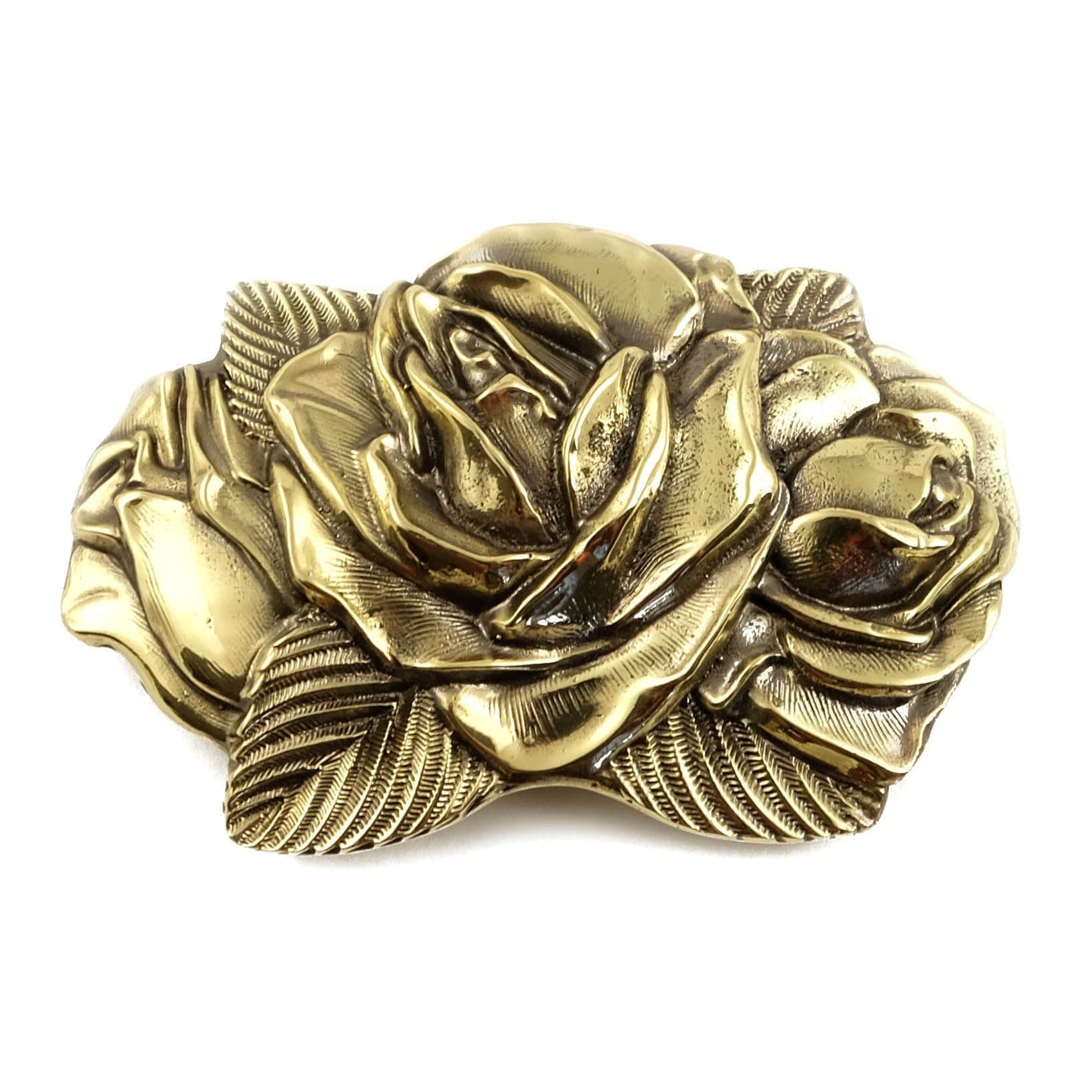 Belt Buckle Rose American Beauty, Handmade Brass Flower 
