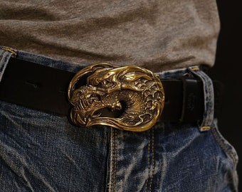 Run Pack of 1 Vintage Handmade Brass Dragon Head Keychain Car Key Ring Belt Buckle with 4 Rings
