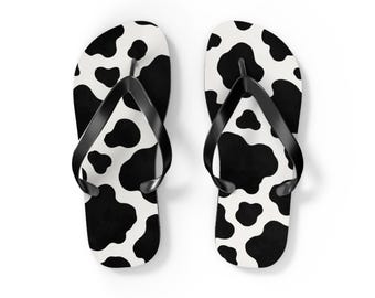 Cow Print Flip Flops  Black White Animal Pattern Cute Summer Flip Flops Western and Farmer Style Cow Print