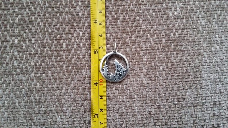 Handmade Sterlign Sivler Wolf in Forest Pendant