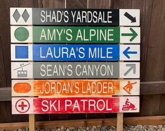 Personalized 4”x31” Wood Carved Ski Slope Sign