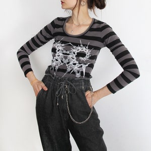 Jean Paul Gaultier Y2K Sailor Striped Shirt Eiffel Tower Print